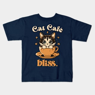 Cat Cafe Bliss - Cats and Coffee Kids T-Shirt